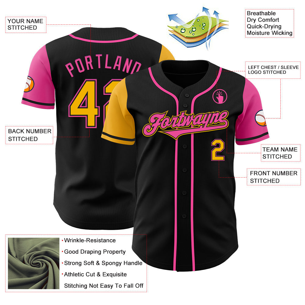 Custom Black Gold-Pink Authentic Two Tone Baseball Jersey baseball jersey product view 3