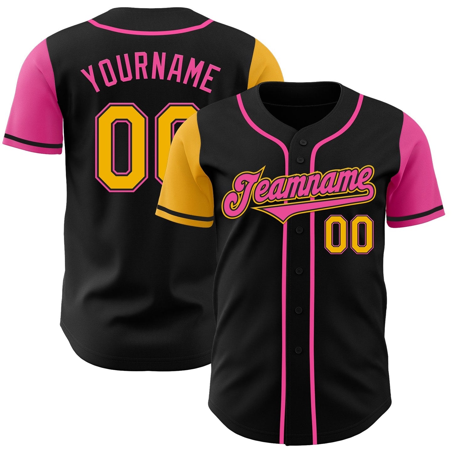 Custom Black Gold-Pink Authentic Two Tone Baseball Jersey baseball jersey product view 1