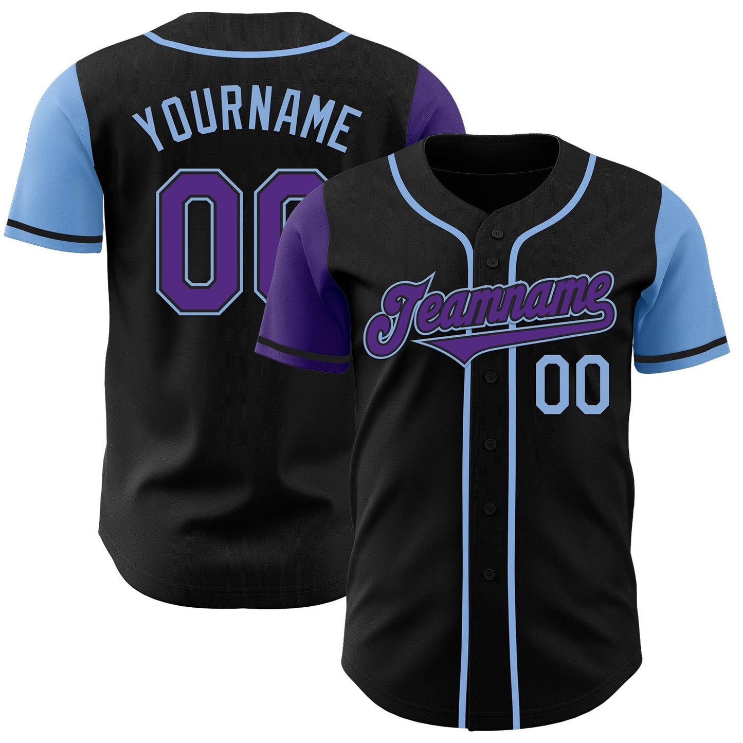 Custom Black Purple-Light Blue Authentic Two Tone Baseball Jersey baseball jersey product view 1