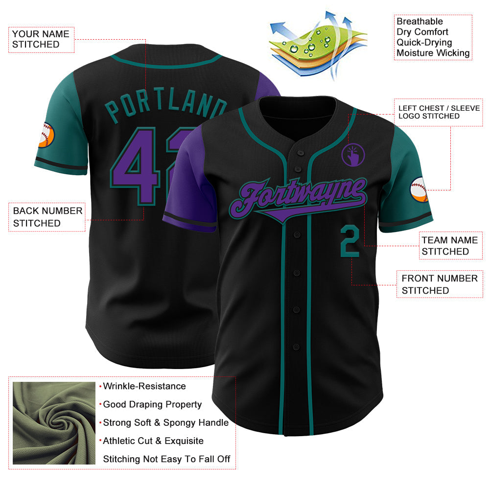 Custom Black Purple-Teal Authentic Two Tone Baseball Jersey baseball jersey product view 3