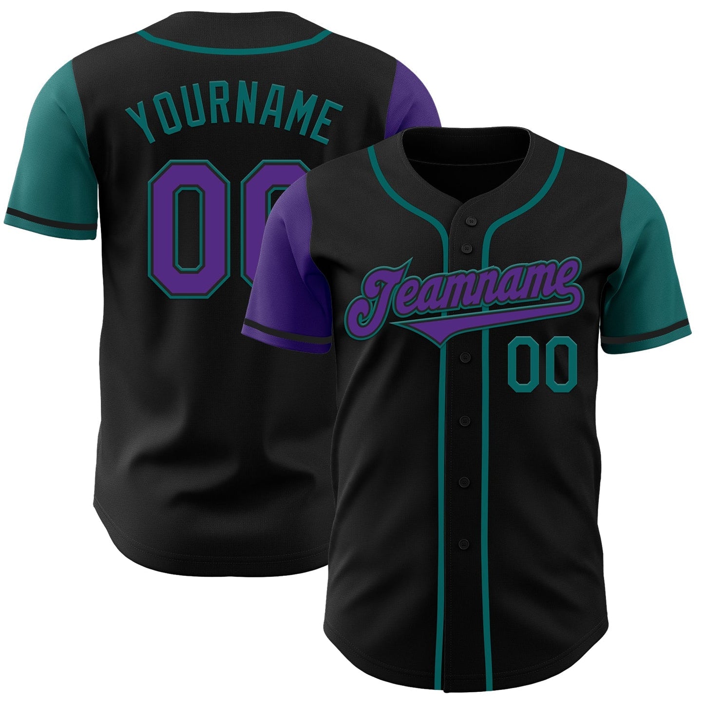 Custom Black Purple-Teal Authentic Two Tone Baseball Jersey baseball jersey product view 1