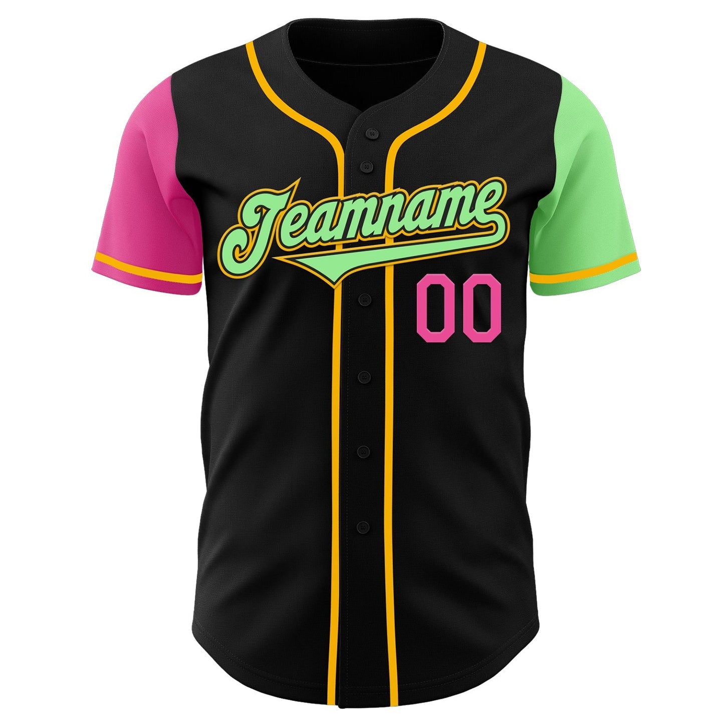 Custom Black Pink Pea Green-Gold Authentic Two Tone Baseball Jersey baseball jersey product view 2