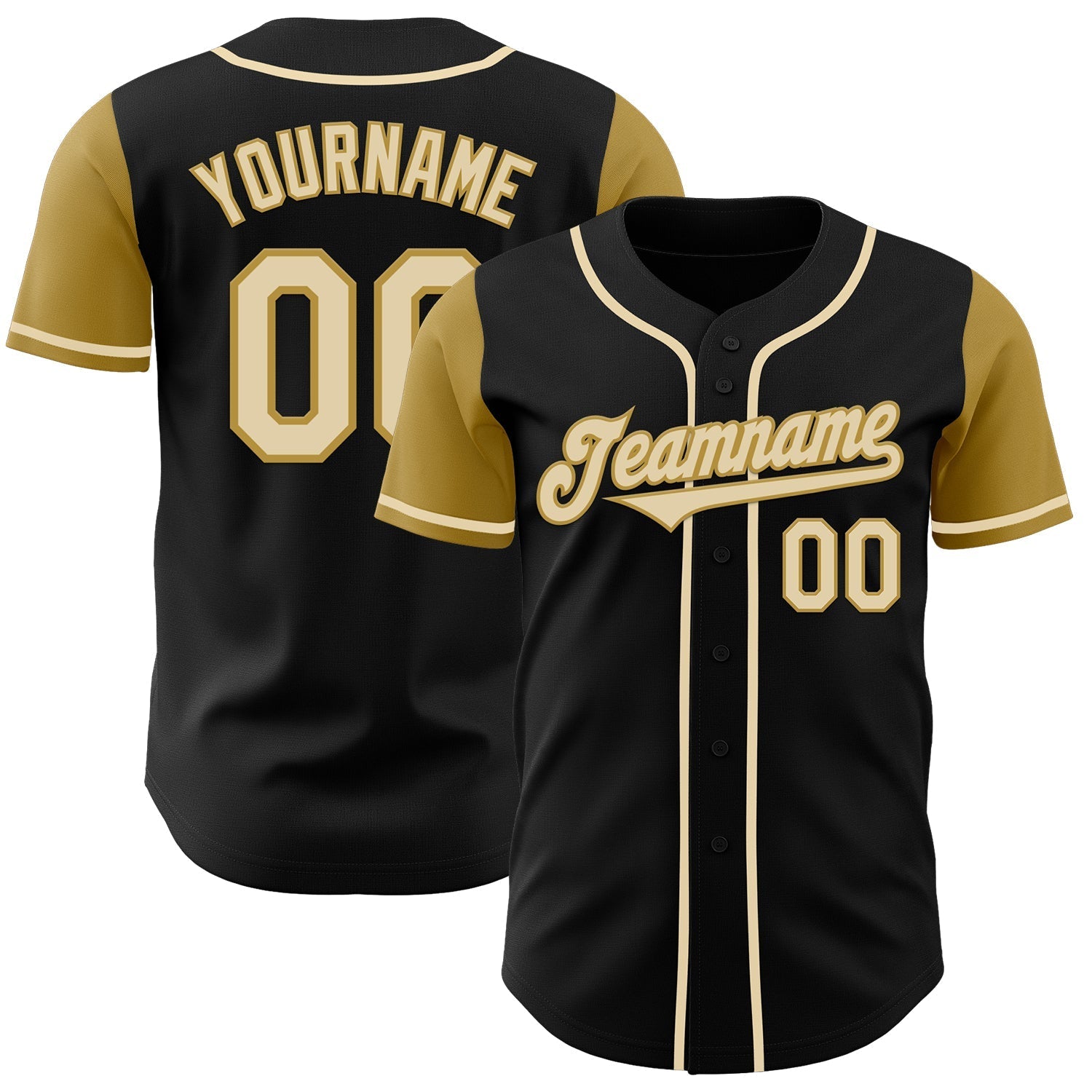 Custom Black Cream-Old Gold Authentic Two Tone Baseball Jersey baseball jersey product view 1
