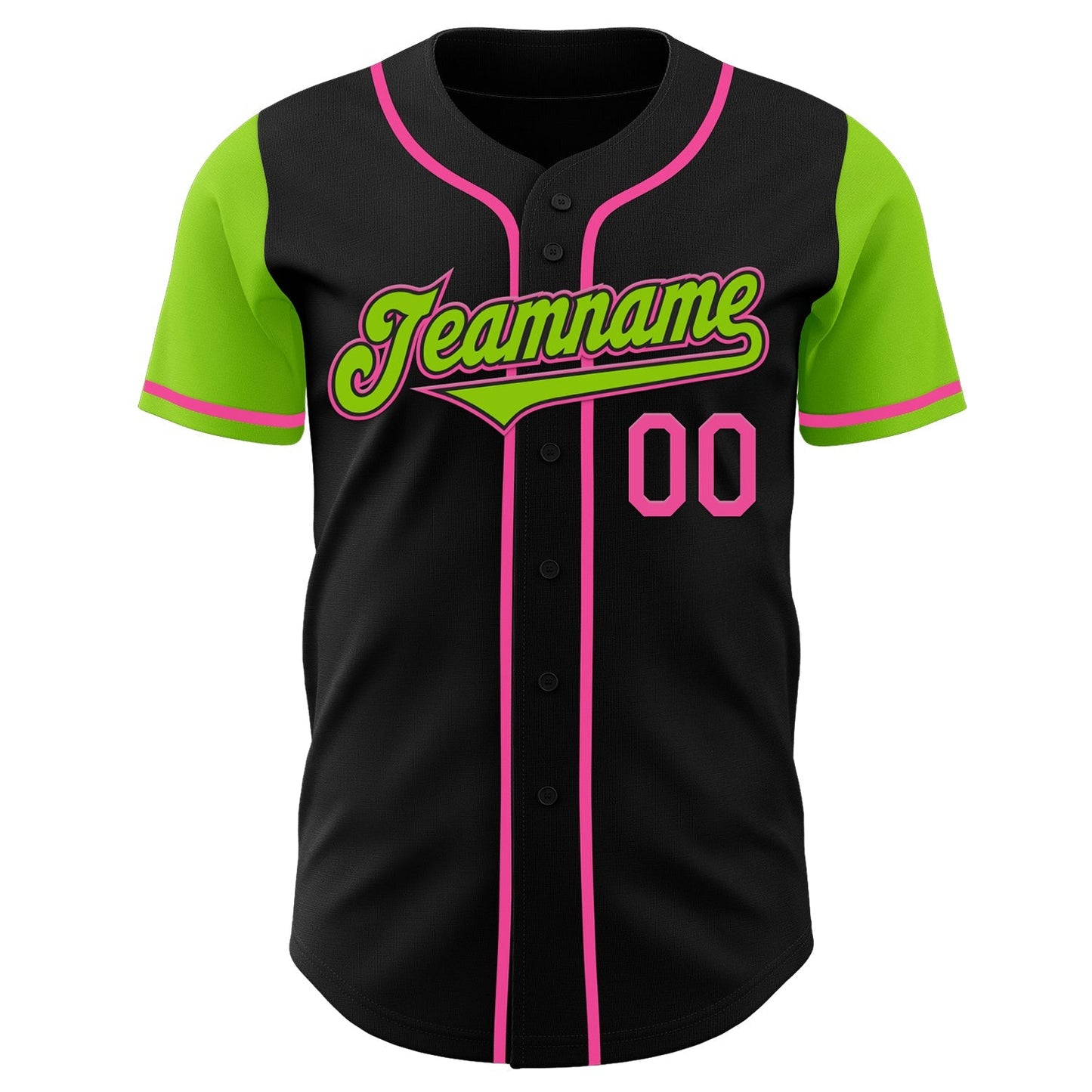 Custom Black Neon Green-Pink Authentic Two Tone Baseball Jersey baseball jersey product view 2