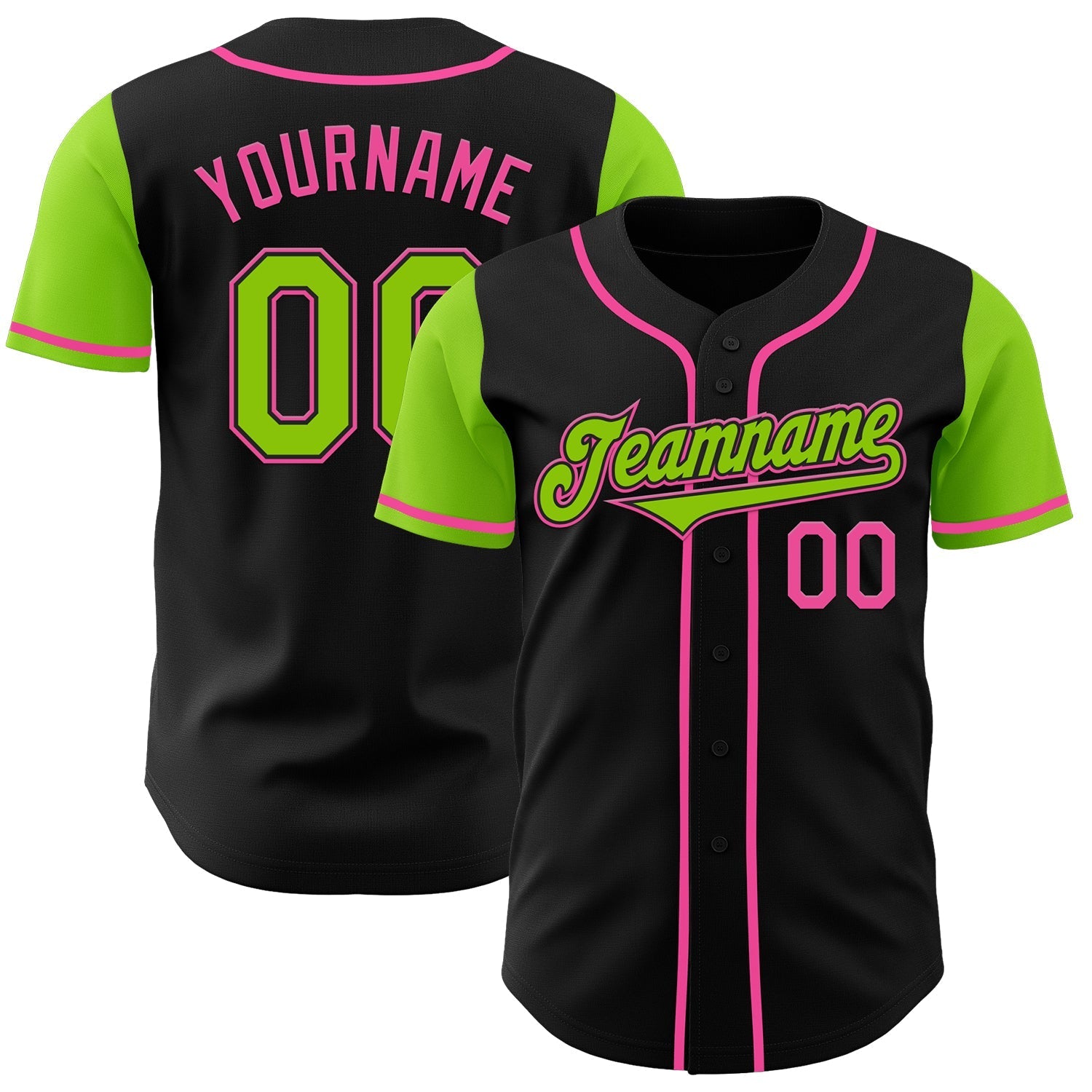 Custom Black Neon Green-Pink Authentic Two Tone Baseball Jersey baseball jersey product view 1