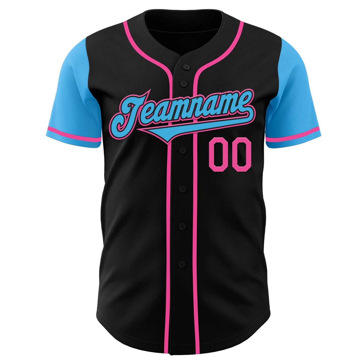 Custom Black Sky Blue-Pink Authentic Two Tone Baseball Jersey baseball jersey product view 2