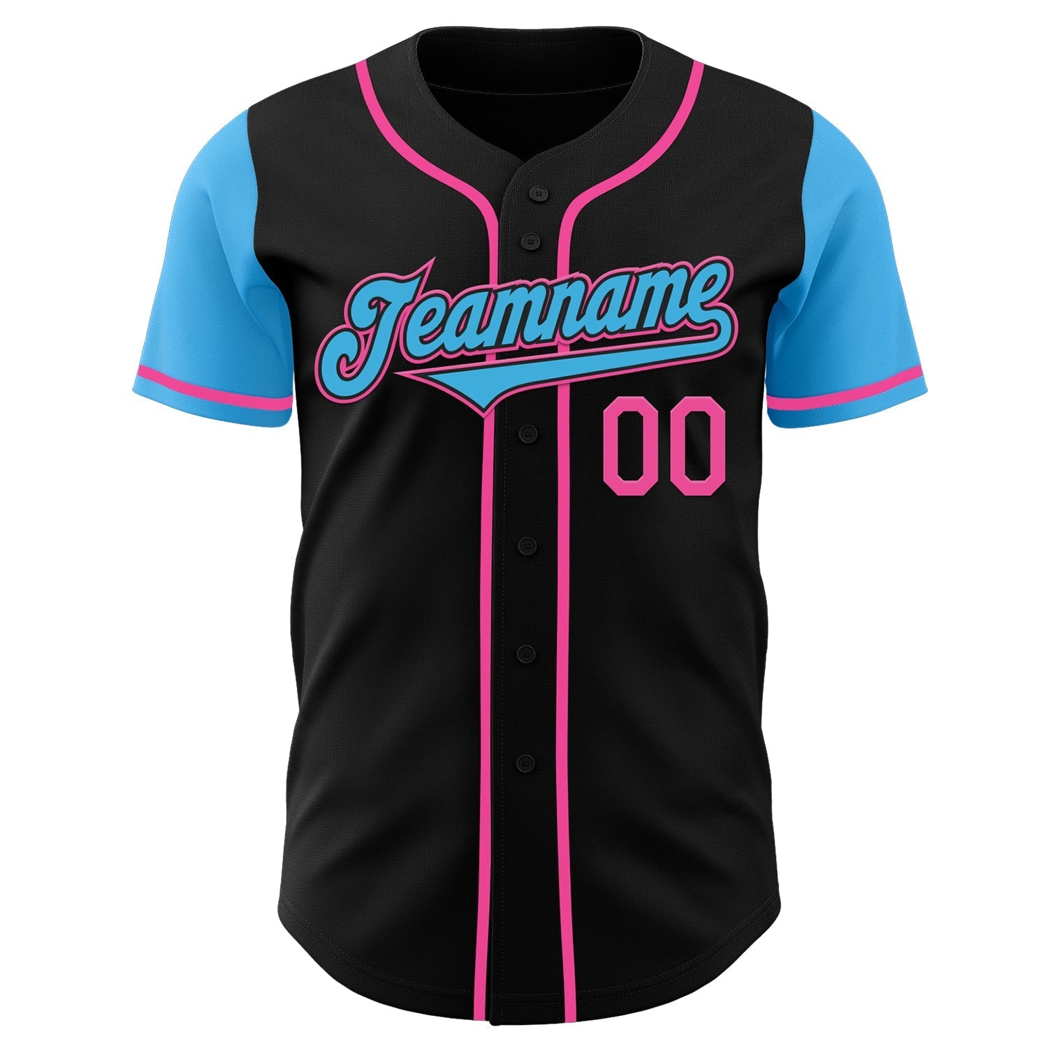 Custom Black Sky Blue-Pink Authentic Two Tone Baseball Jersey baseball jersey product view 2