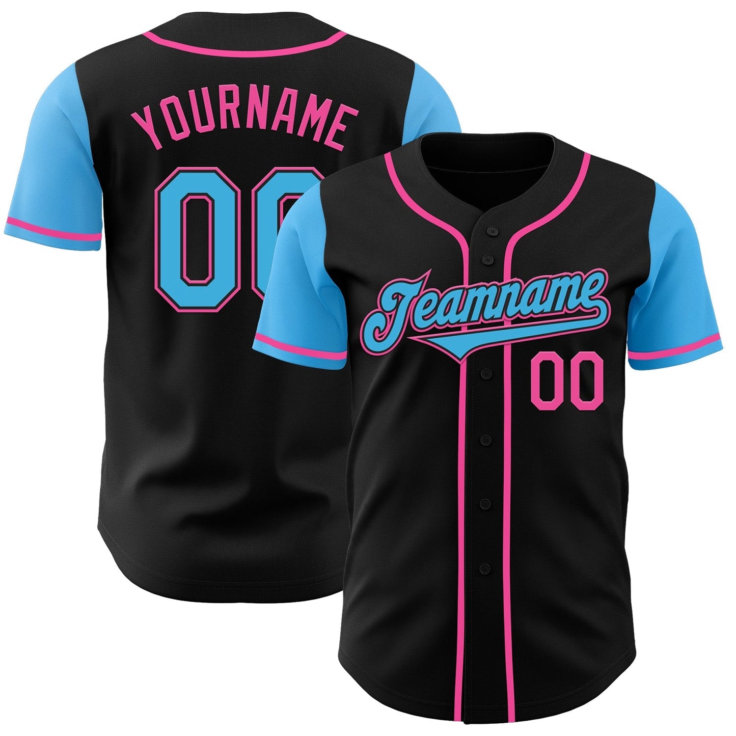 Custom Black Sky Blue-Pink Authentic Two Tone Baseball Jersey baseball jersey product view 1