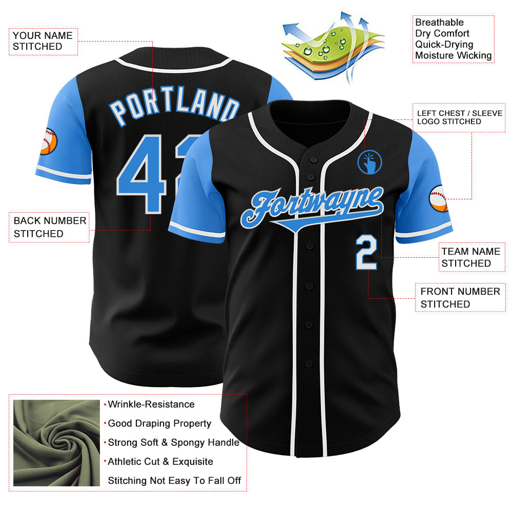 Custom Black Electric Blue-White Authentic Two Tone Baseball Jersey baseball jersey product view 3