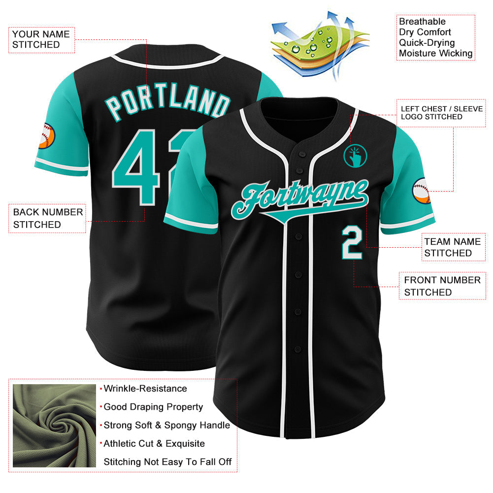 Custom Black Aqua-White Authentic Two Tone Baseball Jersey baseball jersey product view 3