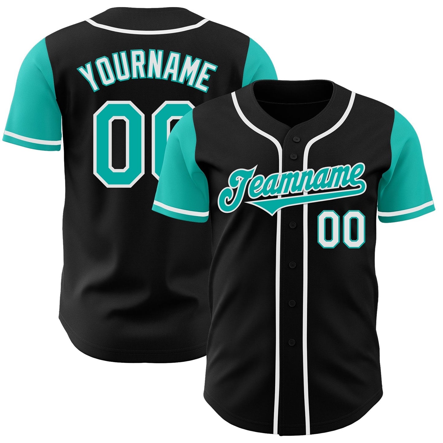 Custom Black Aqua-White Authentic Two Tone Baseball Jersey baseball jersey product view 1