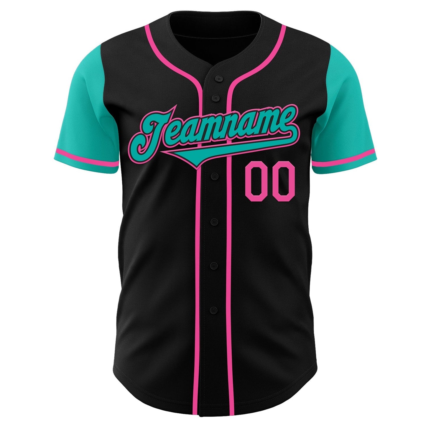 Custom Black Aqua-Pink Authentic Two Tone Baseball Jersey baseball jersey product view 2