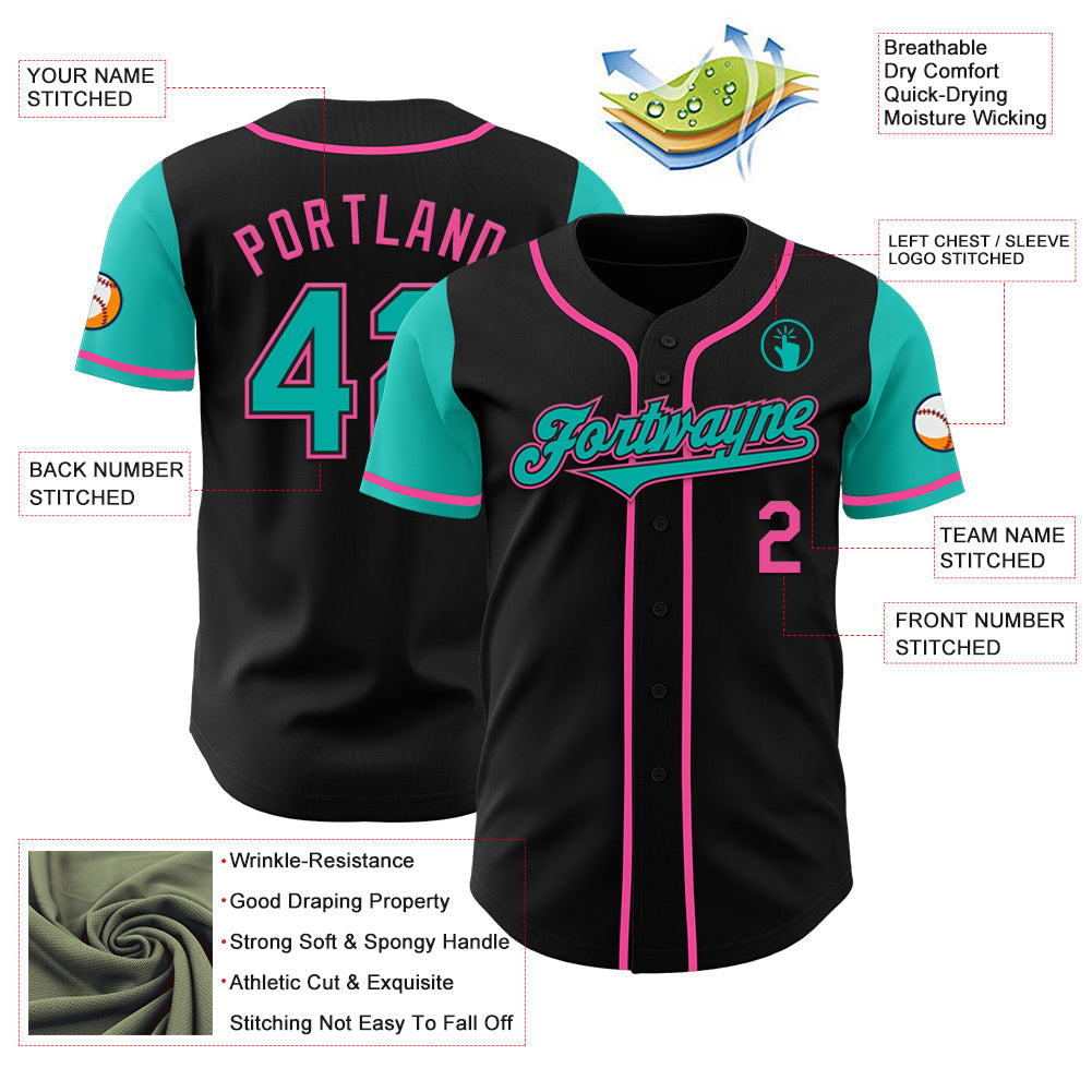 Custom Black Aqua-Pink Authentic Two Tone Baseball Jersey baseball jersey product view 3