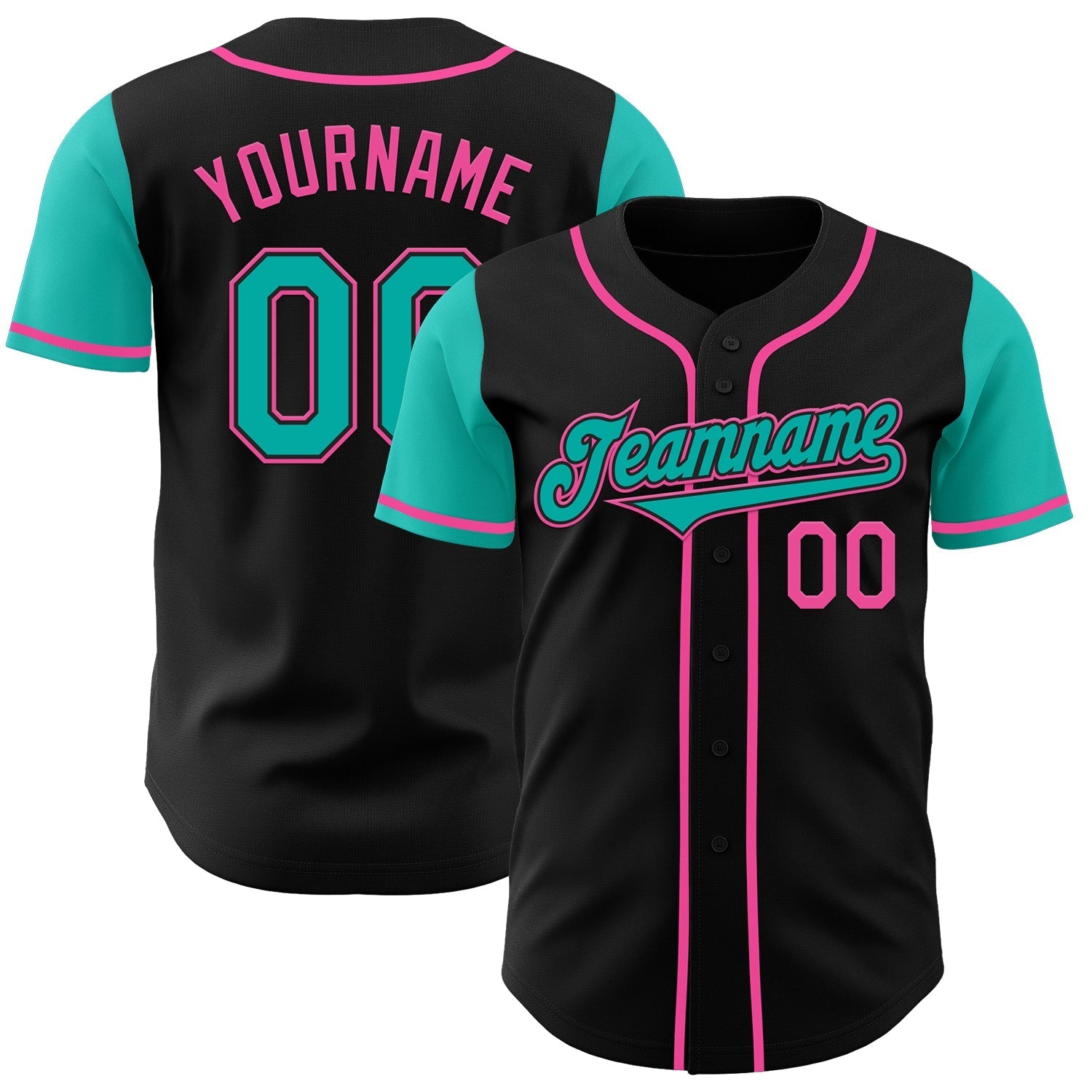 Custom Black Aqua-Pink Authentic Two Tone Baseball Jersey baseball jersey product view 1