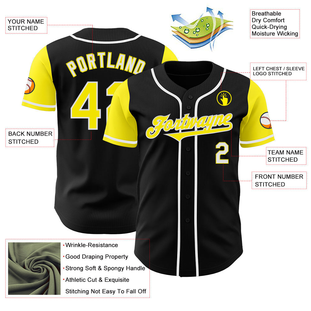Custom Black Light Yellow-White Authentic Two Tone Baseball Jersey baseball jersey product view 3