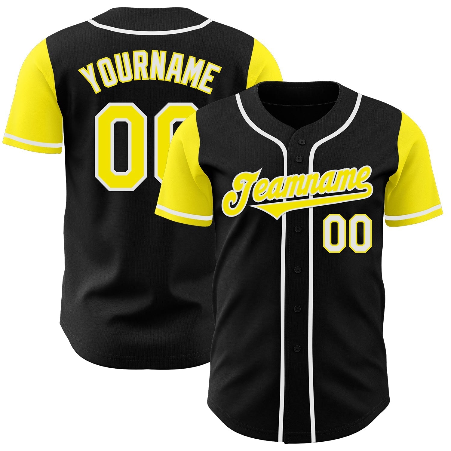Custom Black Light Yellow-White Authentic Two Tone Baseball Jersey baseball jersey product view 1