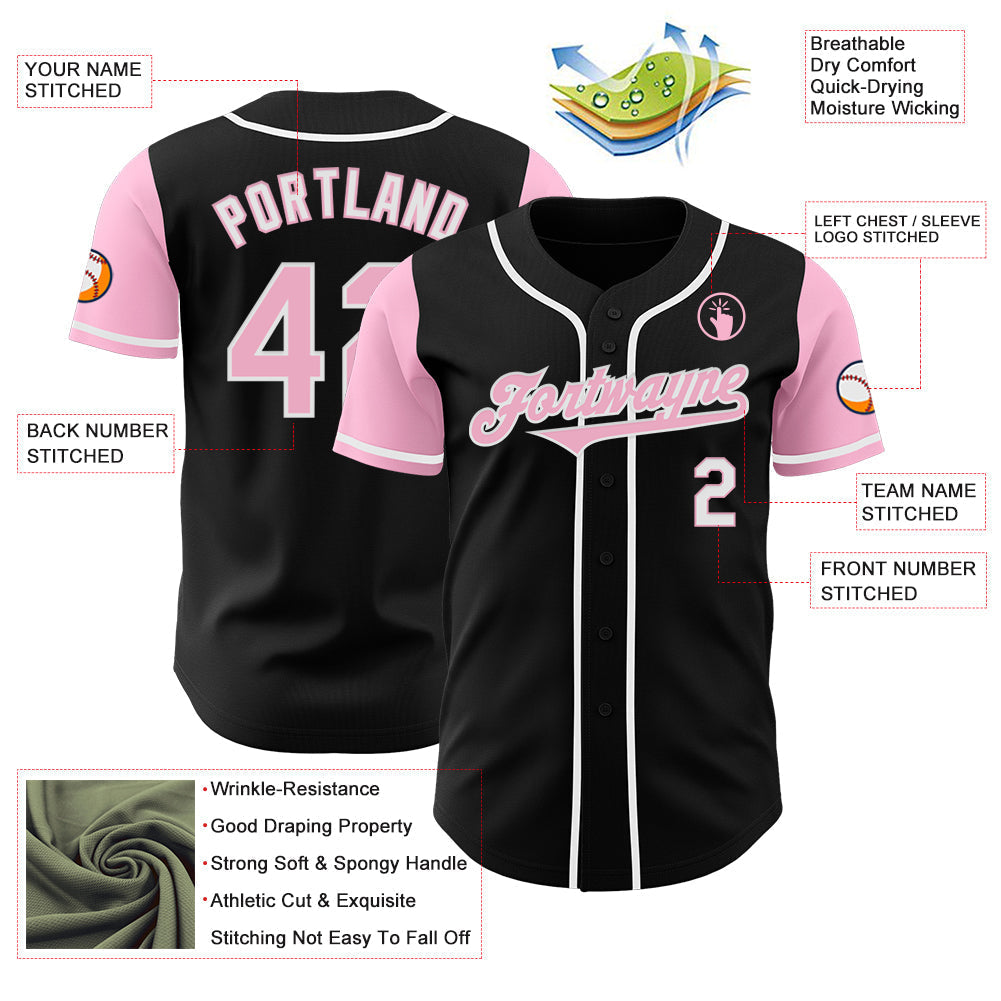 Custom Black Light Pink-White Authentic Two Tone Baseball Jersey baseball jersey product view 3