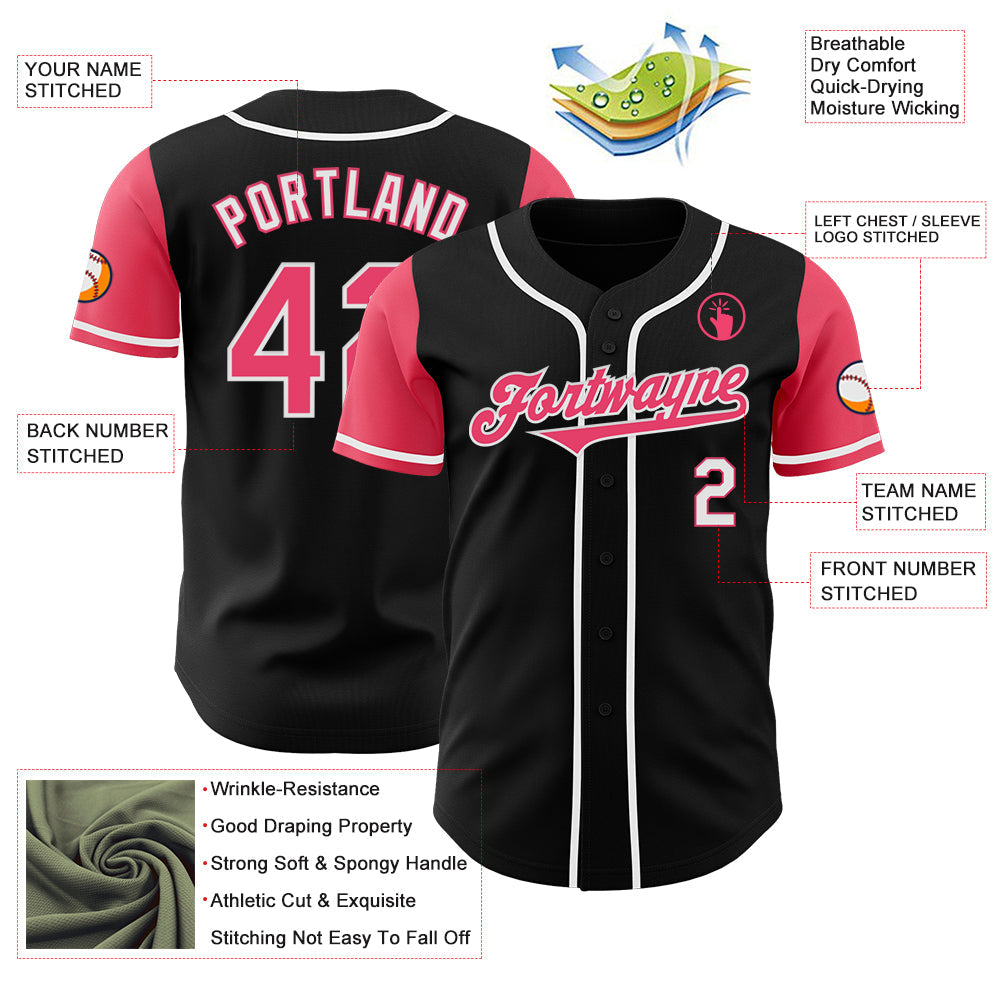 Custom Black Neon Pink-White Authentic Two Tone Baseball Jersey baseball jersey product view 3