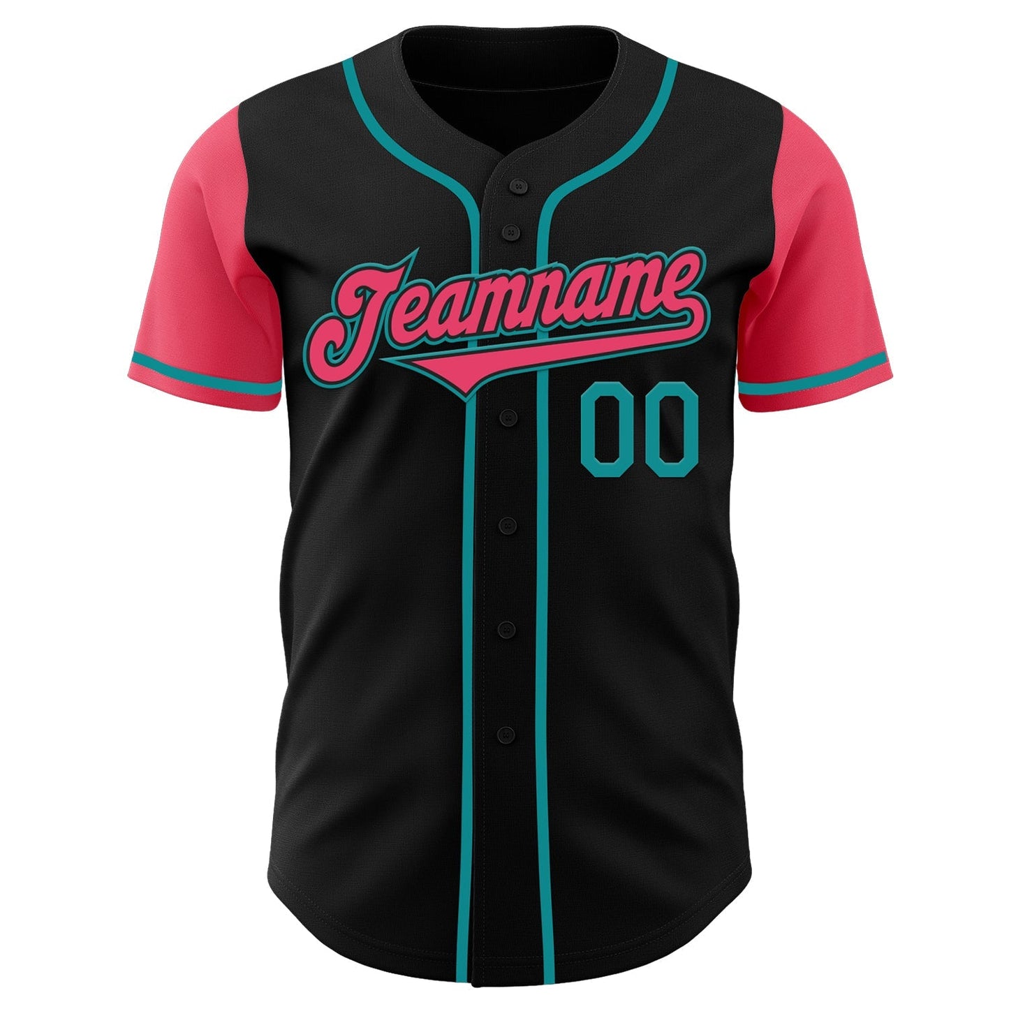 Custom Black Neon Pink-Teal Authentic Two Tone Baseball Jersey baseball jersey product view 2