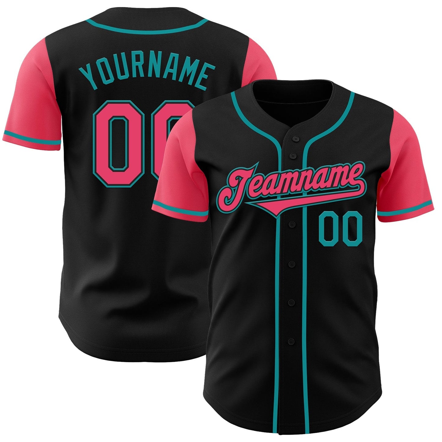 Custom Black Neon Pink-Teal Authentic Two Tone Baseball Jersey baseball jersey product view 1