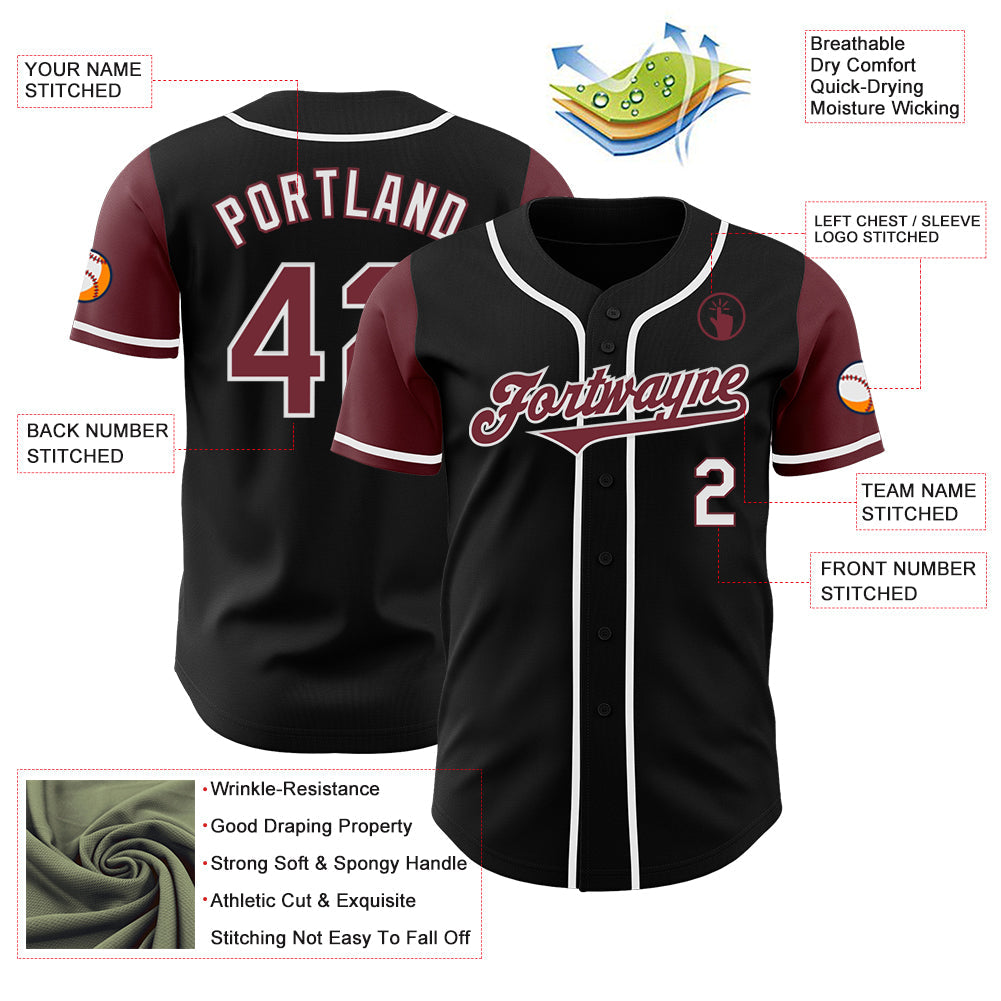 Custom Black Burgundy-White Authentic Two Tone Baseball Jersey baseball jersey product view 3