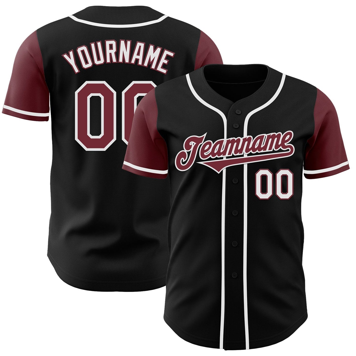 Custom Black Burgundy-White Authentic Two Tone Baseball Jersey baseball jersey product view 1