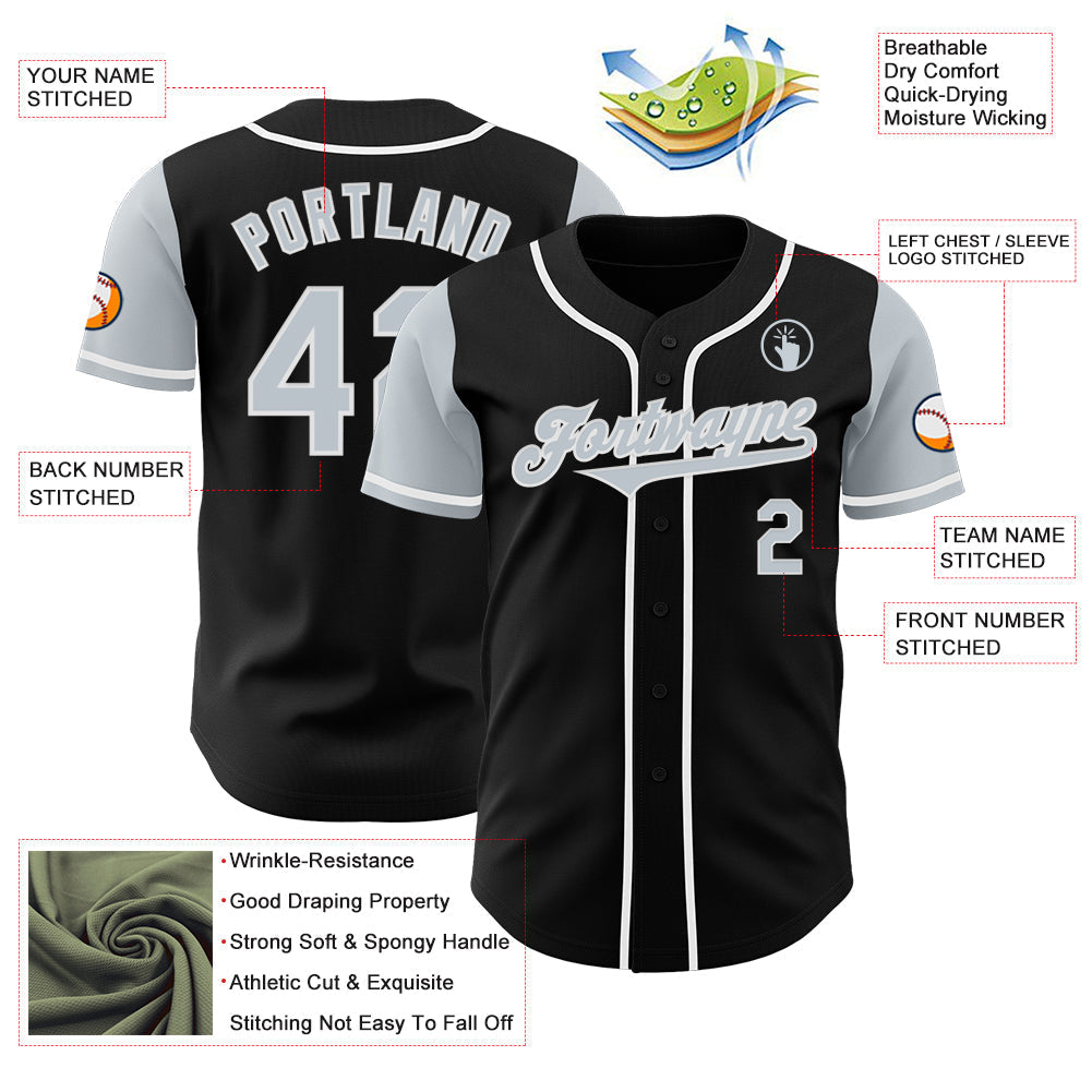 Custom Black Silver-White Authentic Two Tone Baseball Jersey baseball jersey product view 3