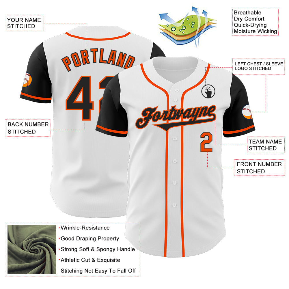 Custom White Black-Orange Authentic Two Tone Baseball Jersey baseball jersey product view 3