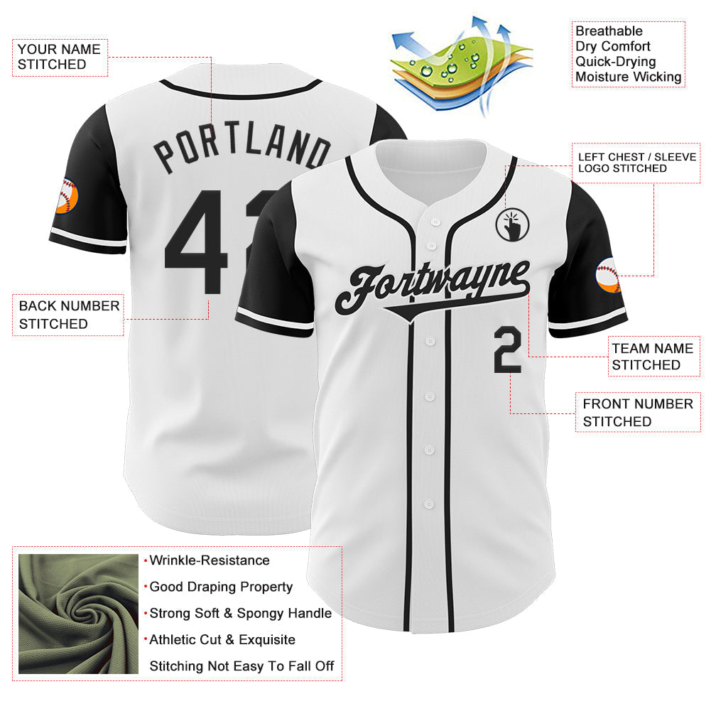 Custom White Black Authentic Two Tone Baseball Jersey baseball jersey product view 3