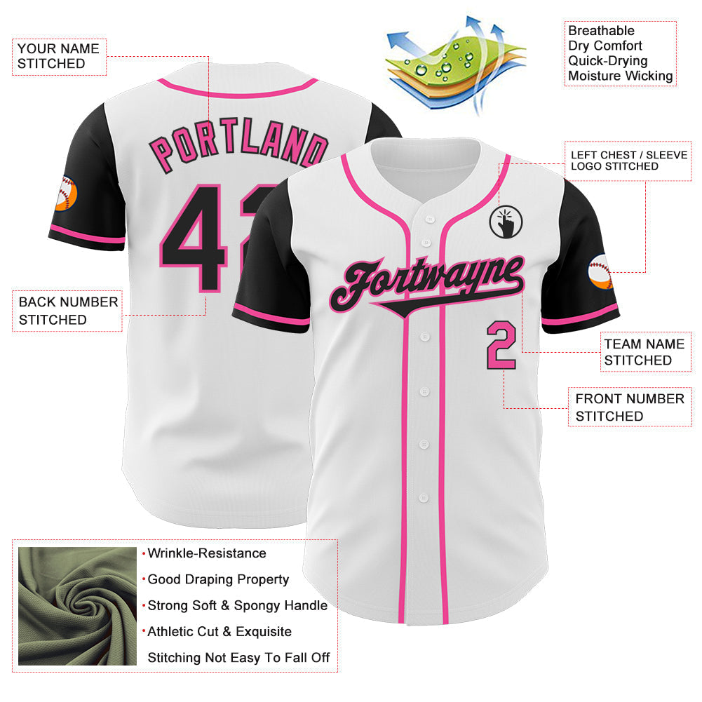Custom White Black-Pink Authentic Two Tone Baseball Jersey baseball jersey product view 3