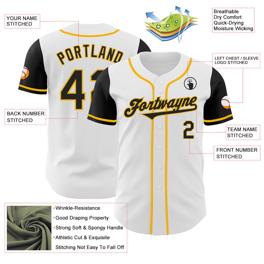Custom White Black-Gold Authentic Two Tone Baseball Jersey baseball jersey product view 3