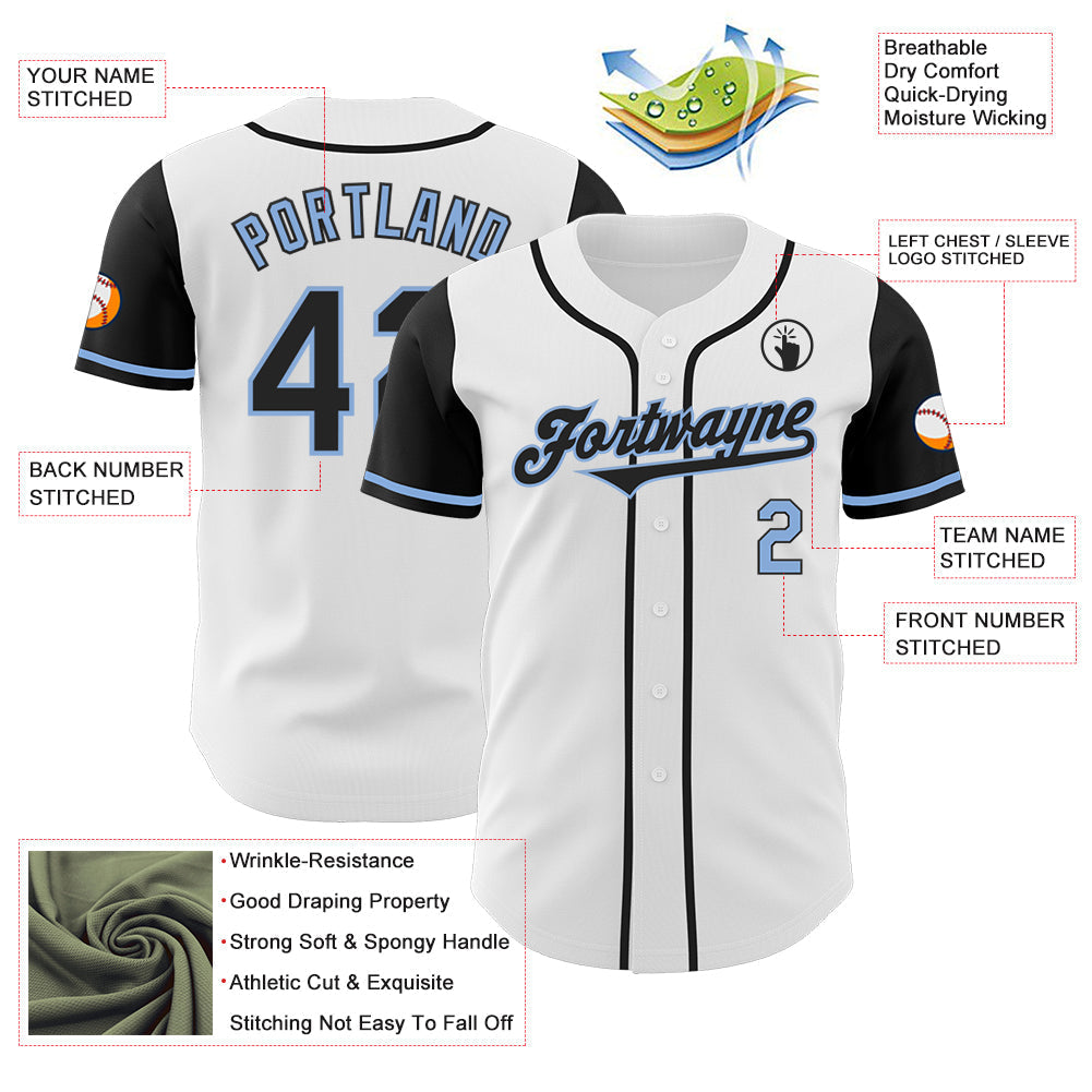 Custom White Black-Light Blue Authentic Two Tone Baseball Jersey baseball jersey product view 3