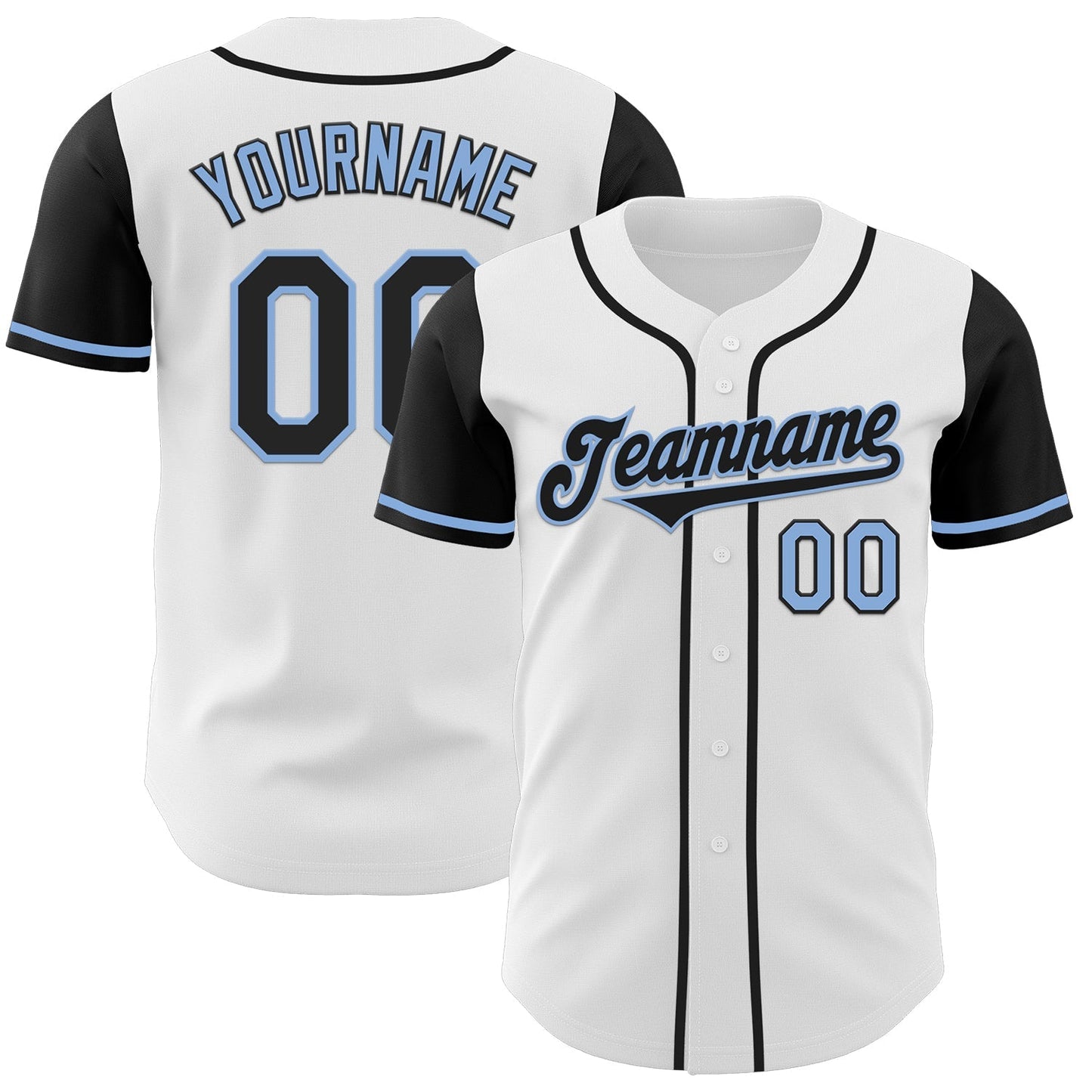 Custom White Black-Light Blue Authentic Two Tone Baseball Jersey baseball jersey product view 1