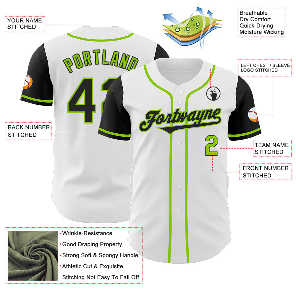 Custom White Black-Neon Green Authentic Two Tone Baseball Jersey baseball jersey product view 3