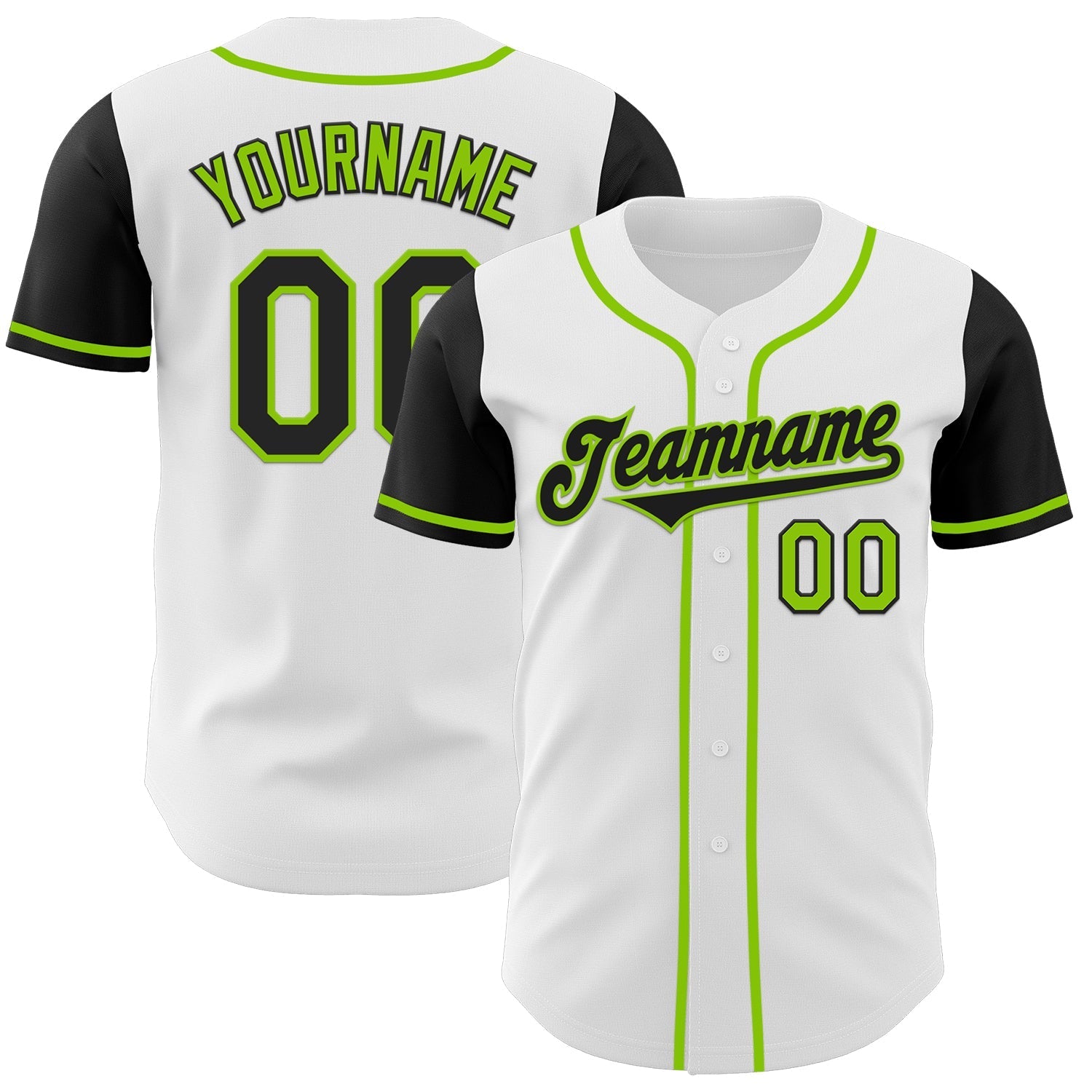 Custom White Black-Neon Green Authentic Two Tone Baseball Jersey baseball jersey product view 1