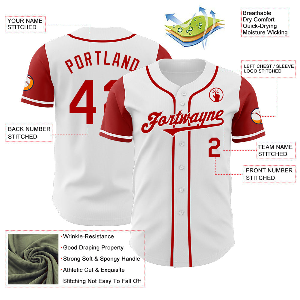 Custom White Red Authentic Two Tone Baseball Jersey baseball jersey product view 3