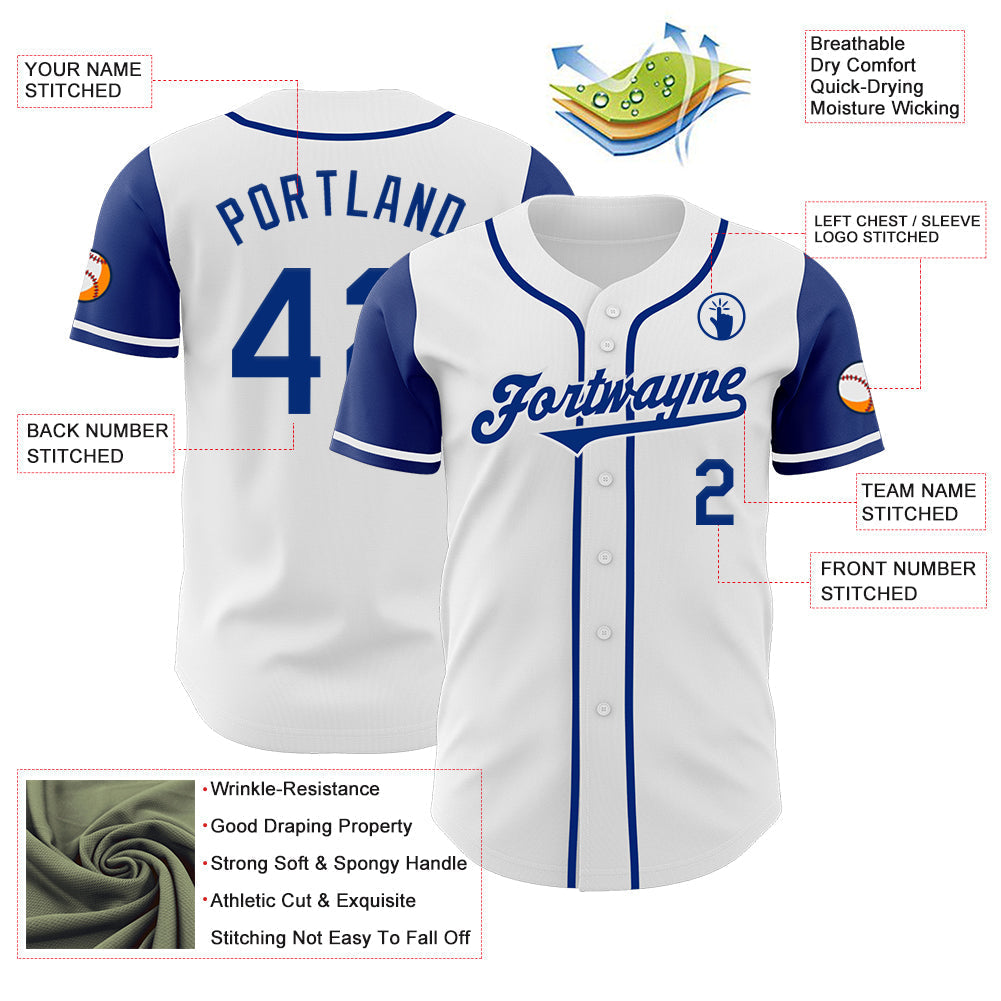 Custom White Royal Authentic Two Tone Baseball Jersey baseball jersey product view 3