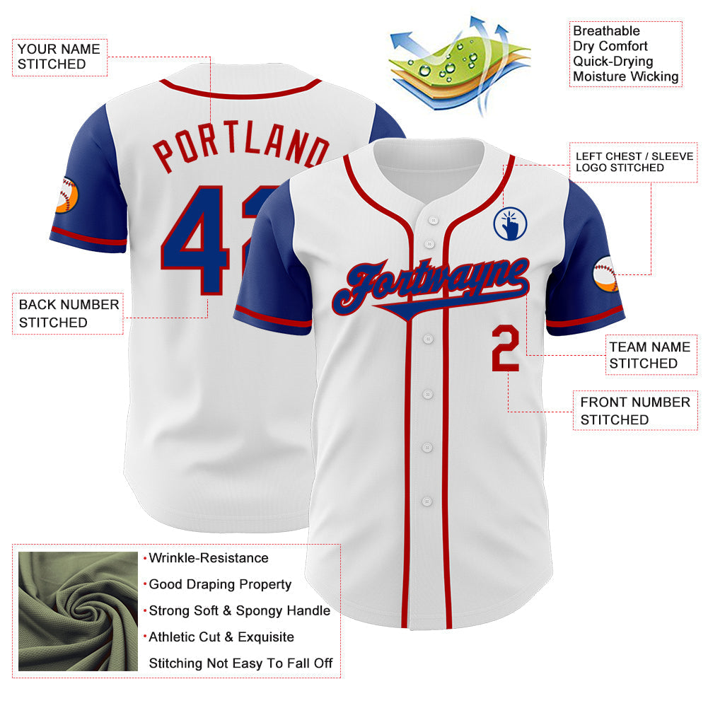 Custom White Royal-Red Authentic Two Tone Baseball Jersey baseball jersey product view 3