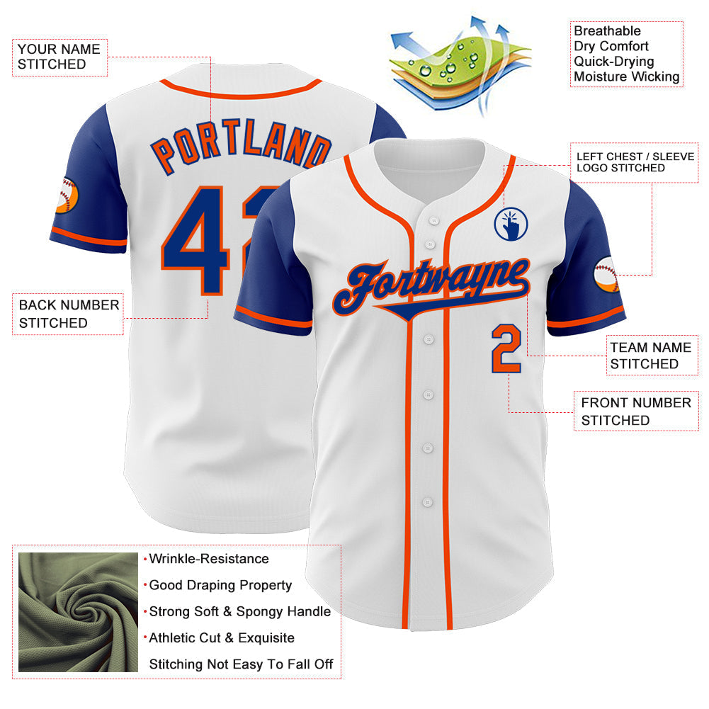 Custom White Royal-Orange Authentic Two Tone Baseball Jersey baseball jersey product view 3