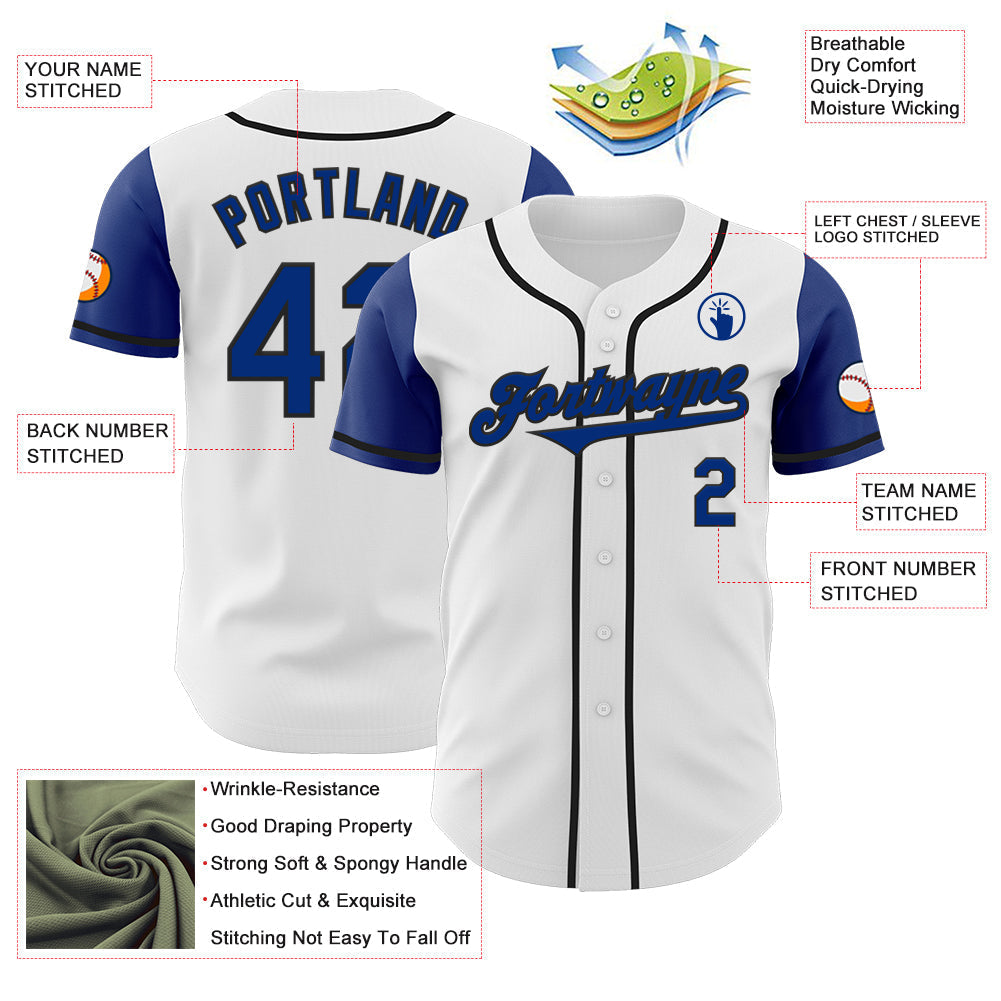 Custom White Royal-Black Authentic Two Tone Baseball Jersey baseball jersey product view 3