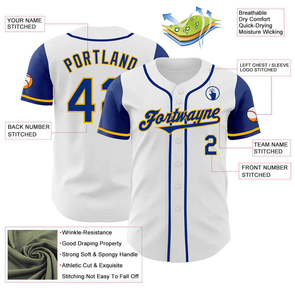 Custom White Royal-Gold Authentic Two Tone Baseball Jersey baseball jersey product view 3