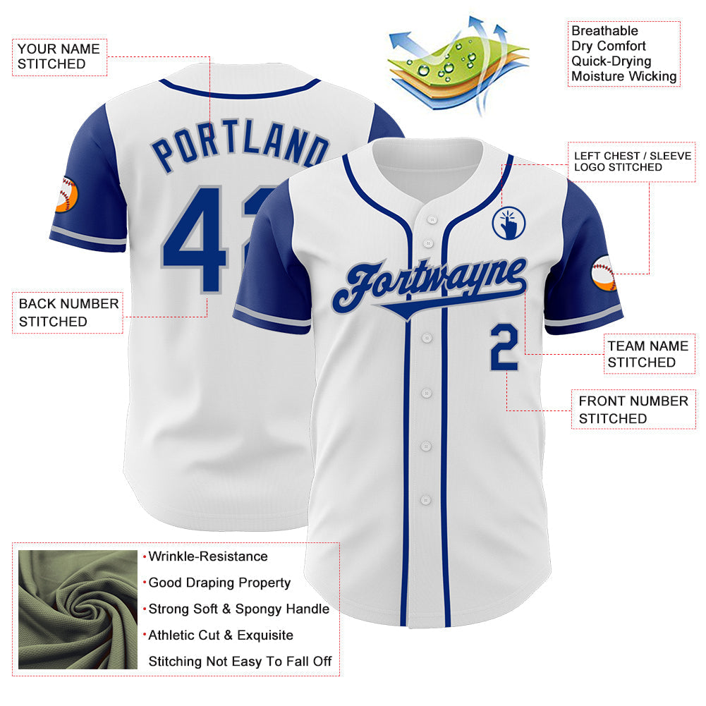 Custom White Royal-Gray Authentic Two Tone Baseball Jersey baseball jersey product view 3