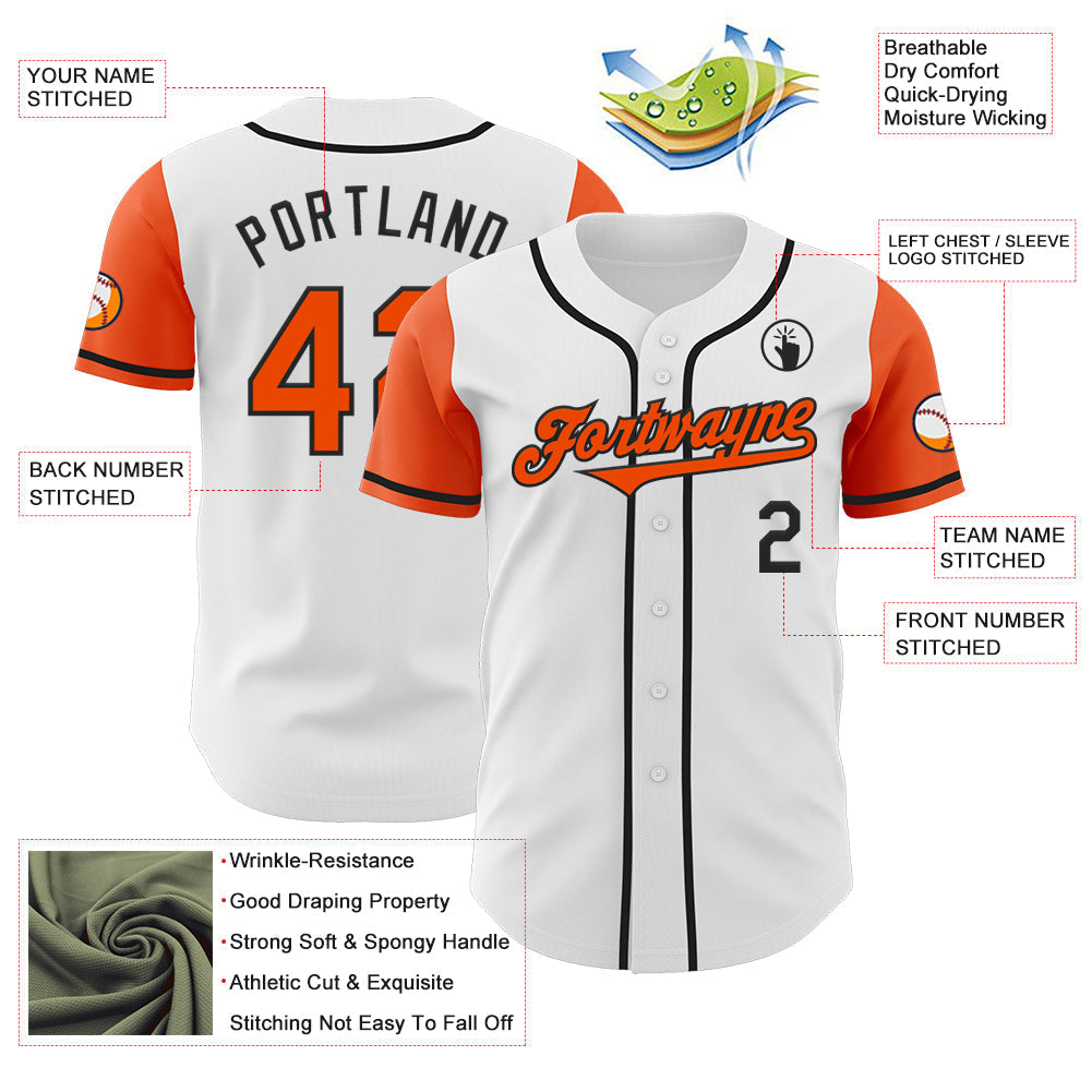 Custom White Orange-Black Authentic Two Tone Baseball Jersey baseball jersey product view 3