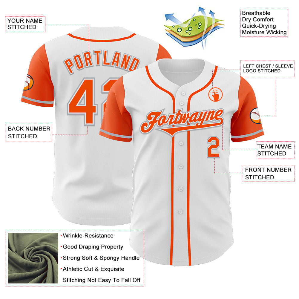 Custom White Orange-Gray Authentic Two Tone Baseball Jersey baseball jersey product view 3