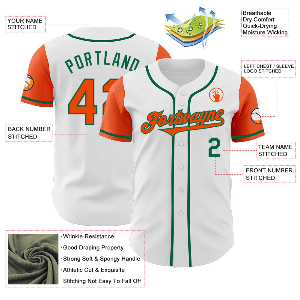Custom White Orange-Kelly Green Authentic Two Tone Baseball Jersey baseball jersey product view 3
