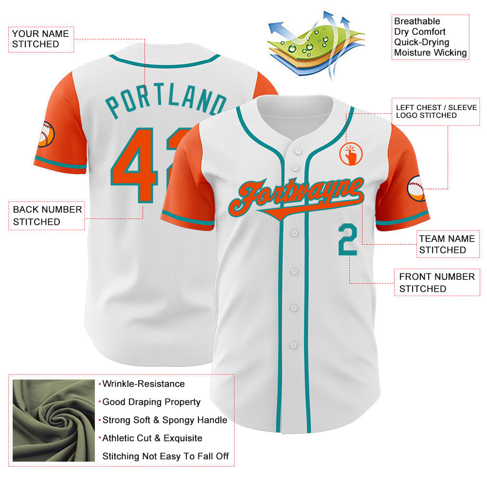 Custom White Orange-Teal Authentic Two Tone Baseball Jersey baseball jersey product view 3