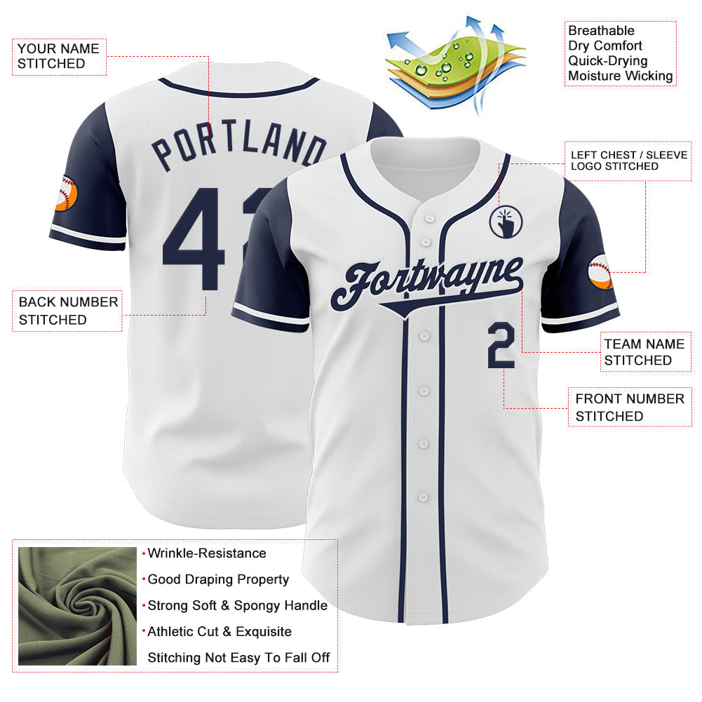 Custom White Navy Authentic Two Tone Baseball Jersey baseball jersey product view 3