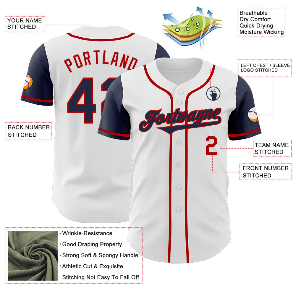 Custom White Navy-Red Authentic Two Tone Baseball Jersey baseball jersey product view 3