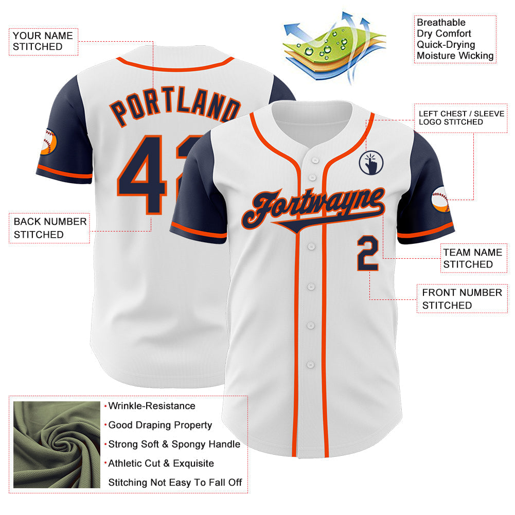 Custom White Navy-Orange Authentic Two Tone Baseball Jersey baseball jersey product view 3