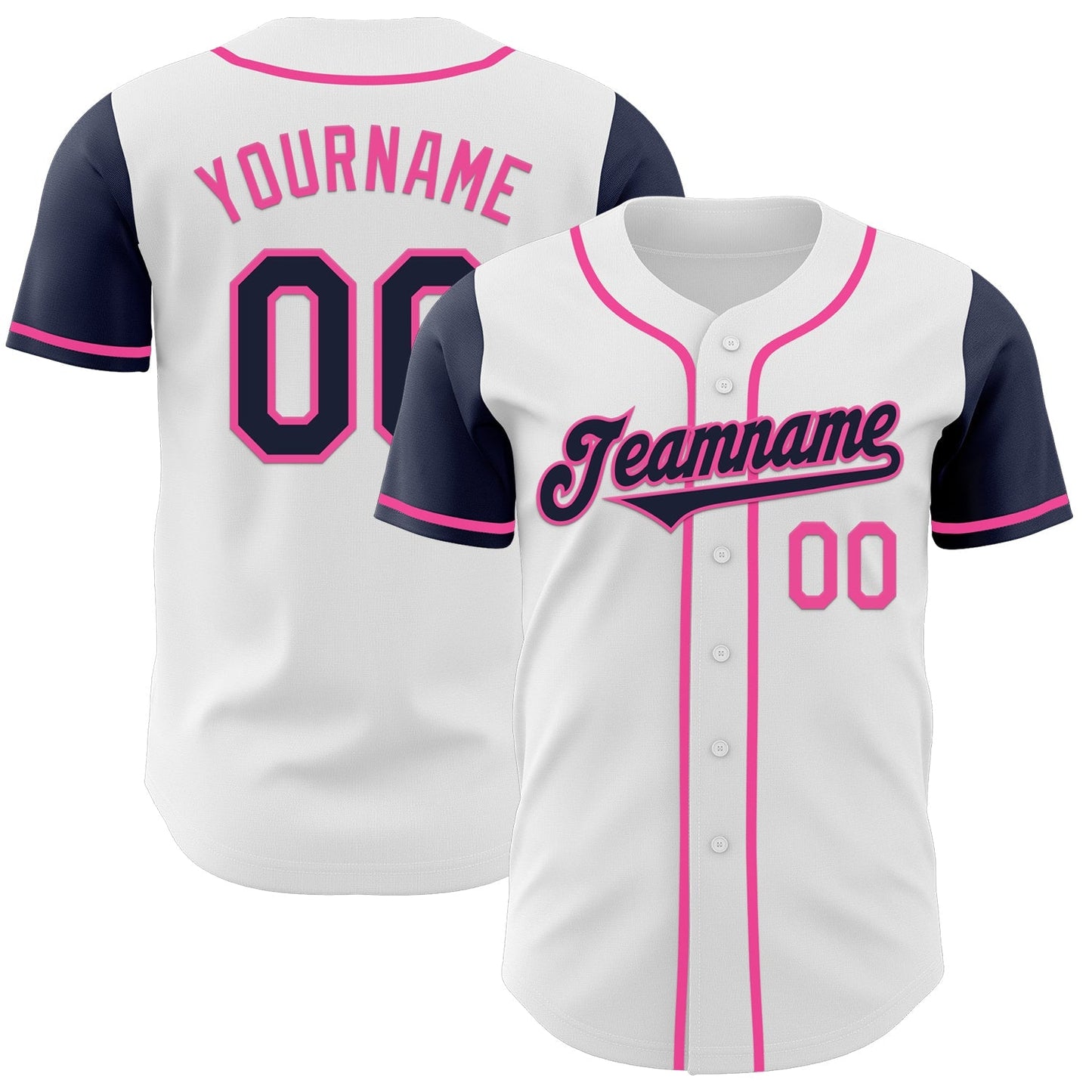 Custom White Navy-Pink Authentic Two Tone Baseball Jersey baseball jersey product view 1